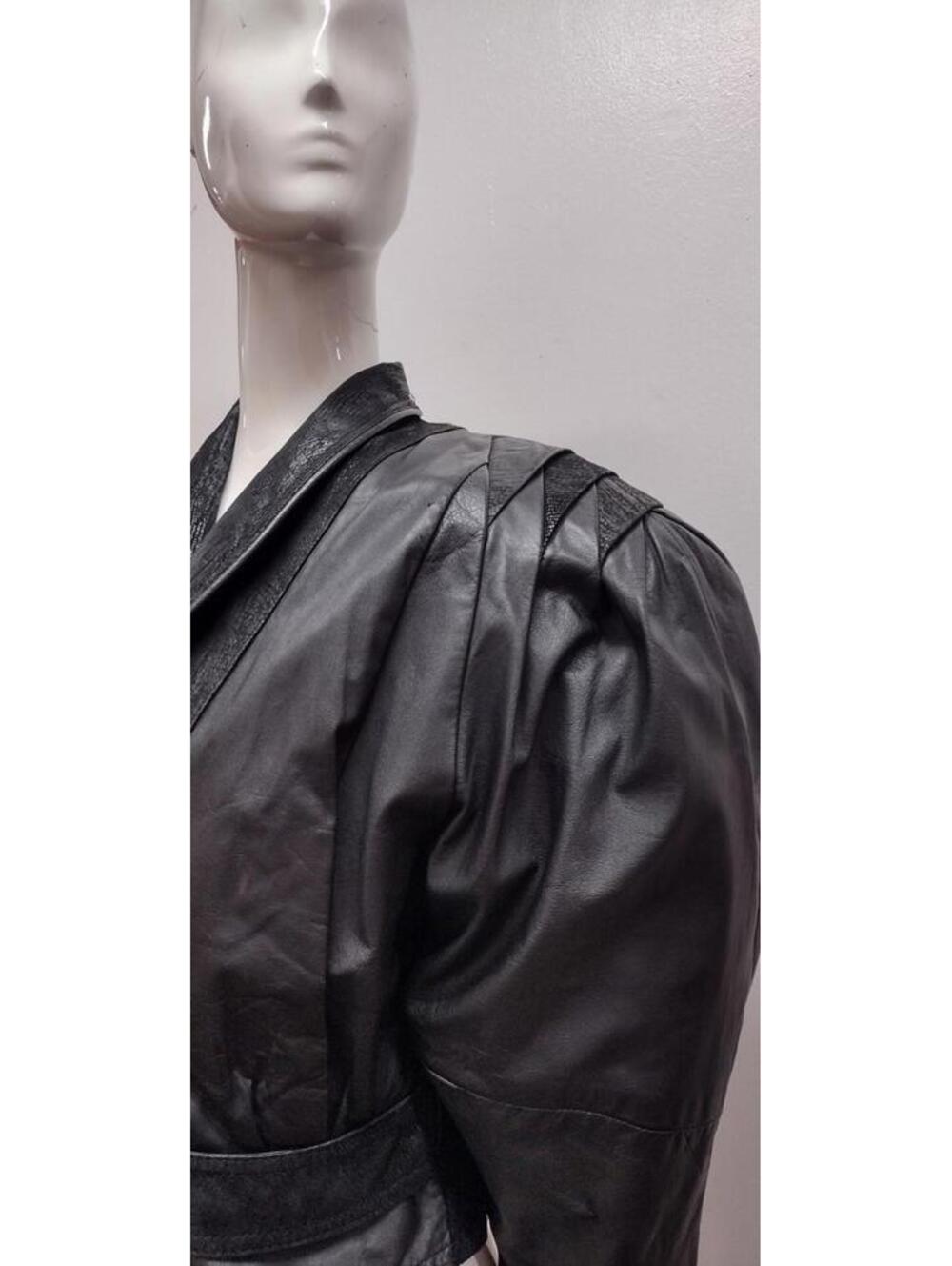Black Tailored Leather Short Jacket New Wave Avante-Garde 1980s Bombshell S/M